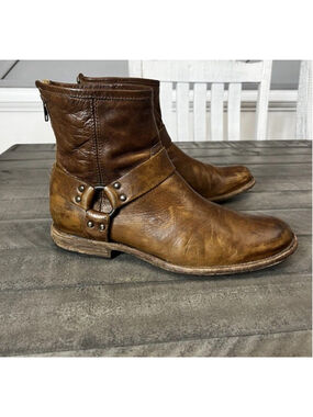 FRYE Phillip Harness Moto Biker Boots Leather Cognac Sz 12 D